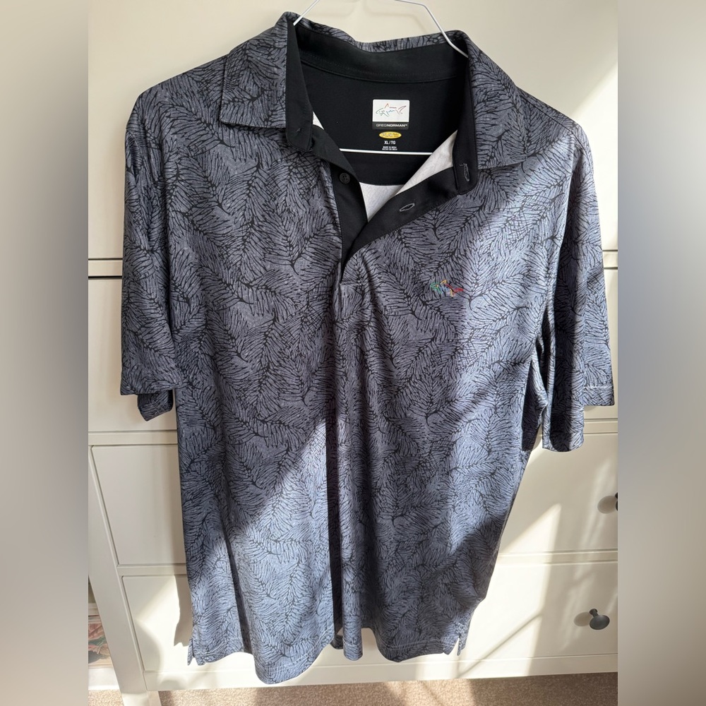 Greg Norman Collection Black Leaf Pattern Polo Shirt